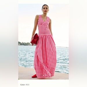 S/W/F SWF maxi dress cottage Core red small drop waist dress